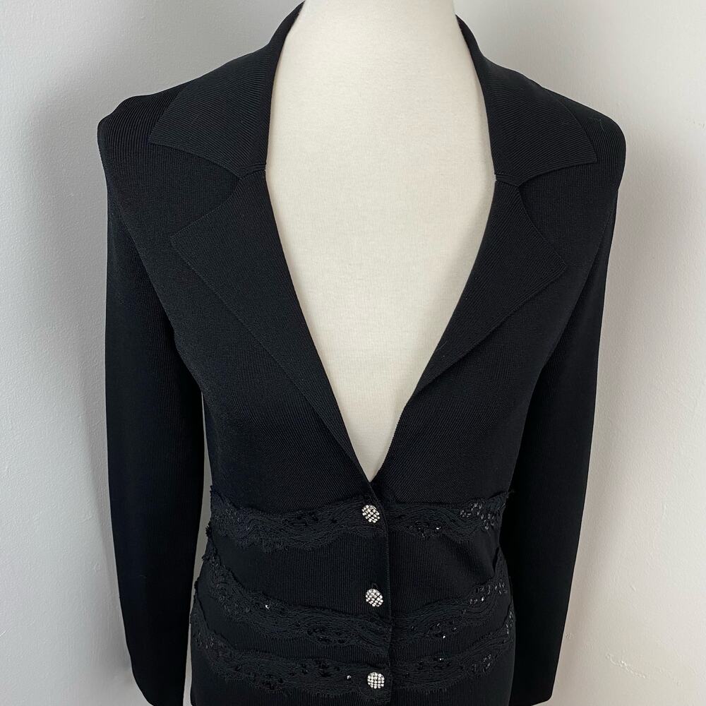 Vertigo Paris Black Lace & Sequin Button Front Knit Cardigan Sweater Small - Picture 4 of 11